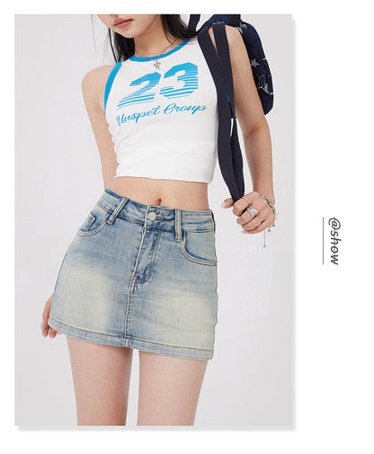 Double Waist Denim Mini Skirt
