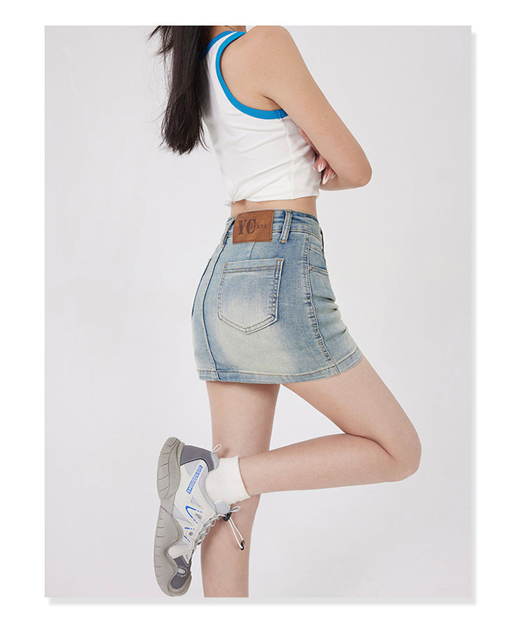Double Waist Denim Mini Skirt