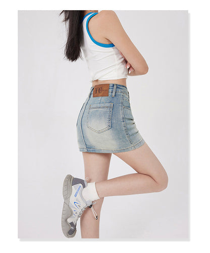 Double Waist Denim Mini Skirt